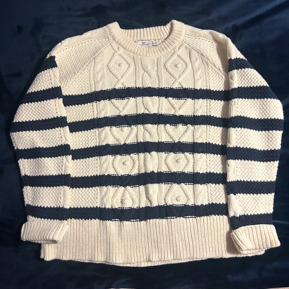Vineyard Vines Cream and Navy Striped Sweater